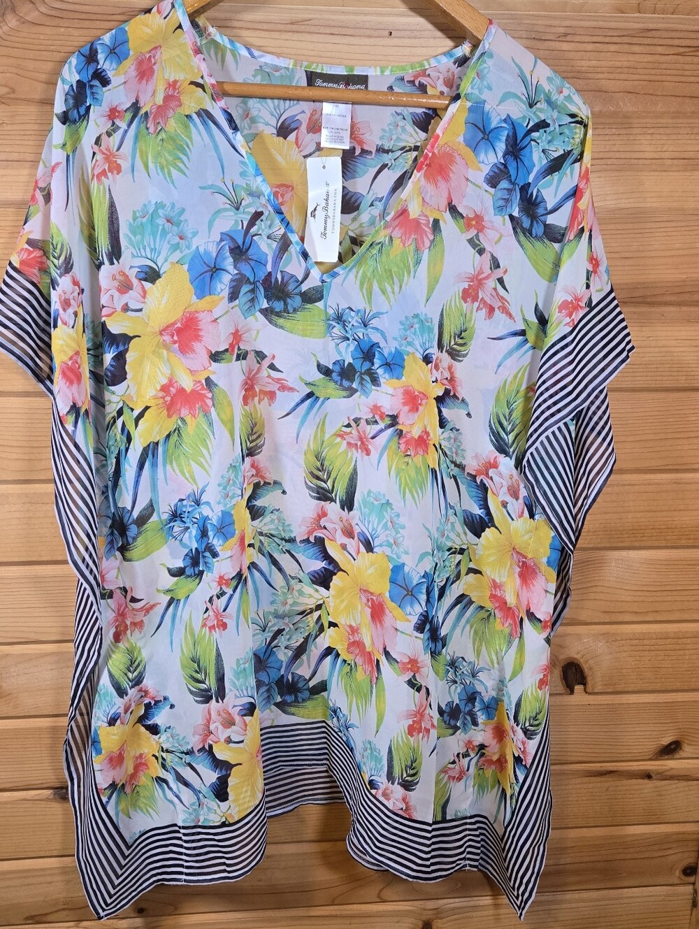 NWT Tommy Bahama Swim Coverup Sheer Floral Dolman Sleeve L/XL Beach Vacation